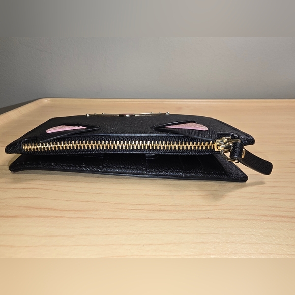 KATE SPADE Black Saffiano Leather Cat Bifold Wallet Mini Case - Picture 10 of 15